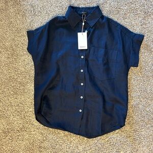 Quince Midnight Blue Short Sleeve Linen Shirt